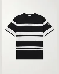 Moncler T-shirt in jersey di cotone metallizzato a righe con logo applicato Nero