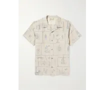 Camicia in lino stampato con colletto convertibile Sail