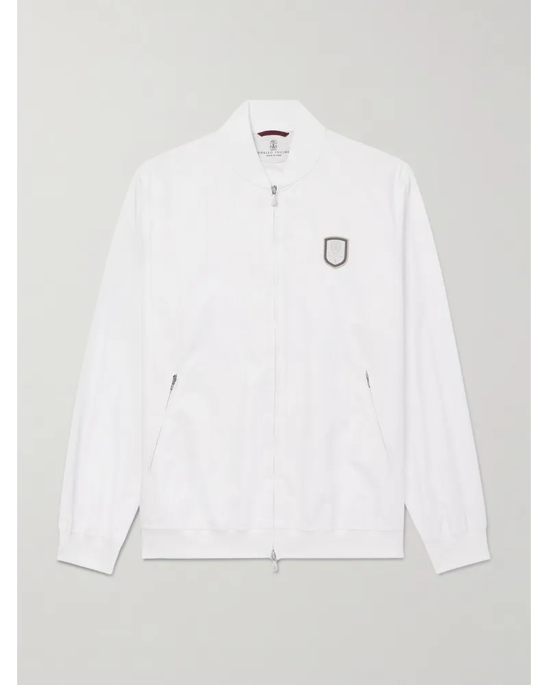 Brunello Cucinelli Giacca da tennis in shell a righe con logo applicato Bianco