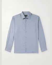 A.P.C. Camicia in twill di misto cotone e lana a righe Malo Blu