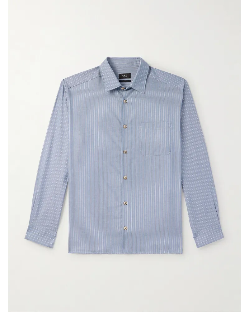A.P.C. Camicia in twill di misto cotone e lana a righe Malo Blu