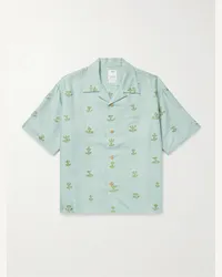 Visvim Camicia in shantung di seta con ricami e colletto convertibile Crosby Verde