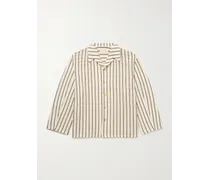 Camicia in cotone crochet a righe con colletto aperto