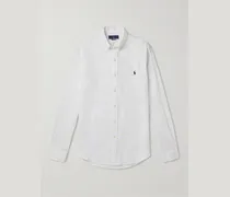 Camicia slim-fit con collo button-down in lino con logo ricamato