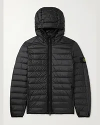 Stone Island Piumino trapuntato in shell con cappuccio e logo applicato Nero