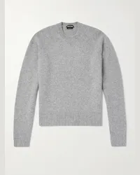 Tom Ford Pullover slim-fit in cashmere spazzolato con logo ricamato Grigio