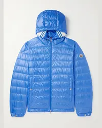 Moncler Piumino trapuntato in shell con cappuccio e logo applicato Blu