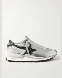 Golden Goose Sneakers in ripstop con finiture in pelle metallizzata Marathon Grigio