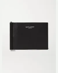 Saint Laurent Pebble-Grain Leather Billfold Wallet with Money Clip Nero