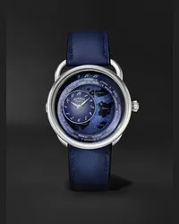 Hermès Orologio automatico 38 mm in acciaio inossidabile con cinturino in pelle Arceau Le Temps Voyageur, N. rif. W057263WW00 Blu