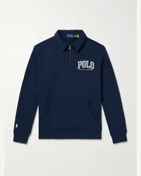 Ralph Lauren Felpa in jersey di misto cotone con logo ricamato e mezza zip Blu