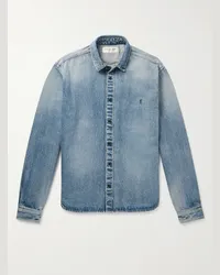 Saint Laurent Camicia in denim con logo ricamato Blu