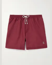 Brunello Cucinelli Shorts da mare medi a gamba dritta con logo ricamato Rosso