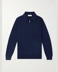 Brunello Cucinelli Pullover in cashmere a coste con mezza zip Blu