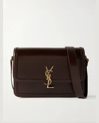 Saint Laurent Borsa a tracolla media in pelle con logo applicato Solferino Marrone