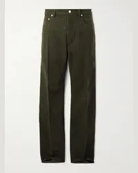 Rick Owens Pantaloni a gamba dritta in twill di cotone spazzolato Geth Verde