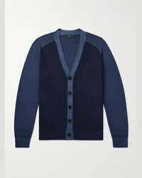 Etro Cardigan in lana bicolore con logo ricamato Blu