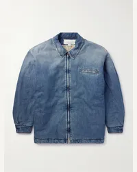 ERL Giacca oversize imbottita in denim effetto consumato con finiture in sherpa Blu