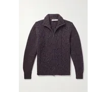 Cardigan in misto cashmere e lana merino Donegal a trecce con zip