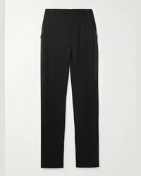 Saint Laurent Pantaloni a gamba affusolata in lana grain de poudre con finiture in seta Nero