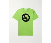 Acne Studios T-shirt in jersey di misto cotone e lyocell fluo con logo Everest Verde