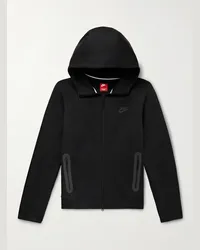 Nike Felpa in Tech Fleece di misto cotone con cappuccio, logo e zip Nero