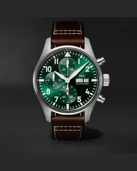 IWC Cronografo automatico 41 mm in acciaio inossidabile con cinturino in pelle Pilot’s, N. rif. IW388103 Verde