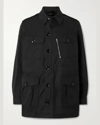 Tom Ford Field jacket in twill di cotone con finiture in pelle Nero