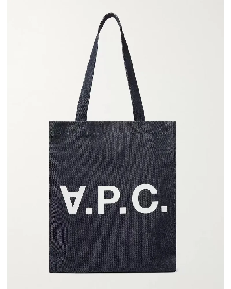 A.P.C. Laure 2.0 Logo-Print Denim Tote Bag Blu