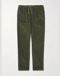 Hartford Pantaloni slim-fit a gamba dritta in velluto a coste di cotone con coulisse Tanker Verde