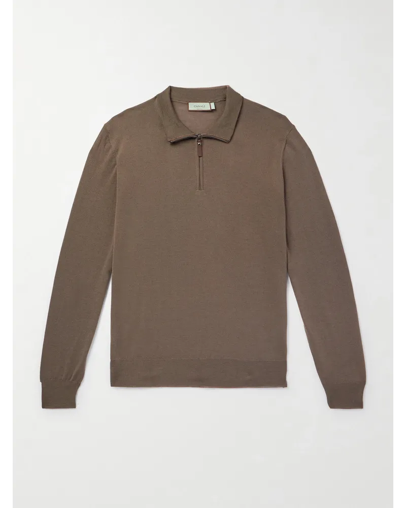 Canali Pullover slim-fit in lana merino con mezza zip Verde