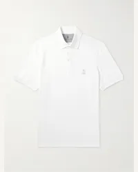 Brunello Cucinelli Polo in cotone piqué con logo Bianco