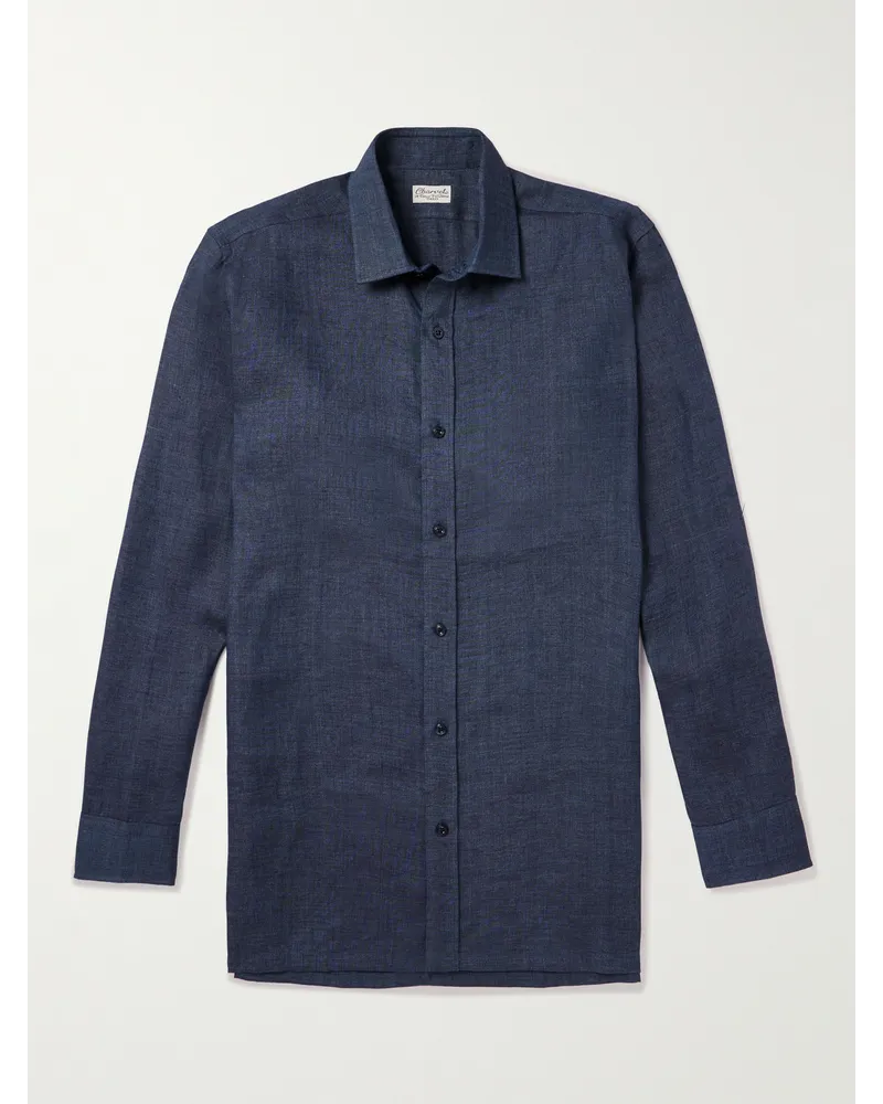 Charvet Camicia in lino Blu