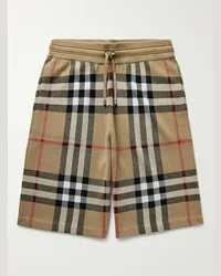 Burberry Shorts a gamba dritta in misto seta e lana occhio di pernice a quadri con coulisse Neutri