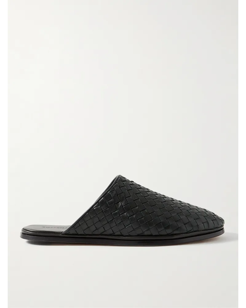 Bottega Veneta Slipper in pelle con motivo Intrecciato Nero