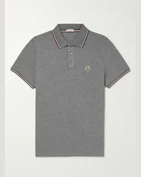 Moncler Polo in cotone piqué a righe con logo applicato Grigio