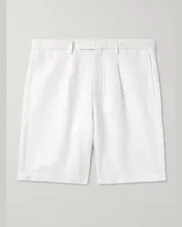 Boglioli Shorts a gamba dritta in misto lino e cotone a spina di pesce con pinces Bianco