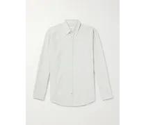 Camicia in misto lino e cotone a righe con collo button-down
