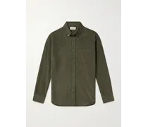 Camicia in velluto a costine di cotone biologico tinta in capo con collo button-down