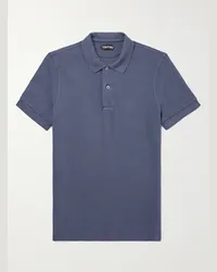 Tom Ford Polo in cotone piqué tinta in capo Blu