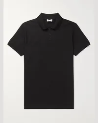 Saint Laurent Polo in cotone piqué con logo ricamato Nero