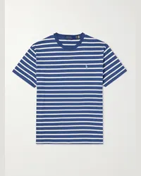 Ralph Lauren T-shirt in jersey di cotone a righe con logo ricamato Blu