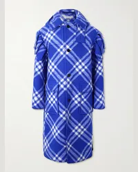 Burberry Cappotto in lana a quadri con cappuccio Blu