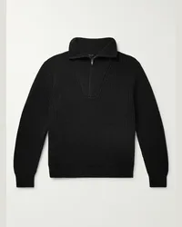 Nili Lotan Pullover in cashmere a coste con mezza zip Heston Nero