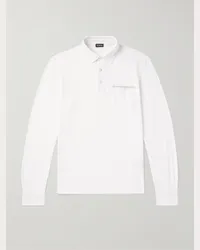 Ermenegildo Zegna Polo slim-fit in cotone piqué con finiture in camoscio Bianco