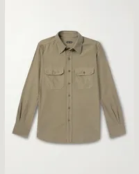 Tom Ford Camicia slim-fit in fustagno di cotone Verde