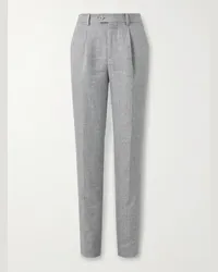 Brunello Cucinelli Pantaloni a gamba dritta in lino micro pied-de-poule con pinces Grigio