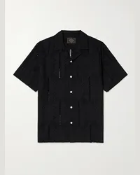 Portuguese Flannel Camicia con colletto aperto in pizzo sangallo di cotone Nero