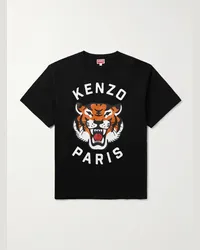 Kenzo T-shirt in jersey di cotone con logo Lucky Tiger Nero