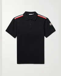 Moncler Polo in cotone piqué con finiture in fettuccia e logo applicato Blu